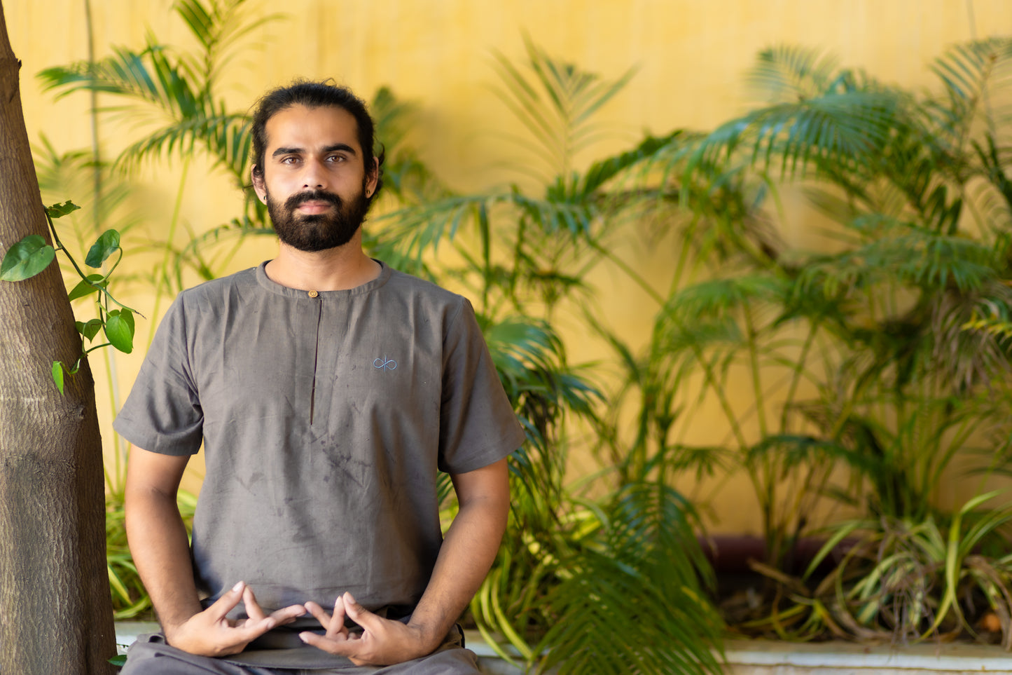 "Kosmoh 100% Organic KHADI Yoga Coord Set - Moonlit Gray ( Set of top & yoga pants ) - Male  "