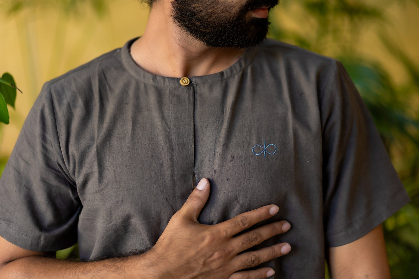 "Kosmoh 100% Organic KHADI Yoga Coord Set - Moonlit Gray ( Set of top & yoga pants ) - Male "