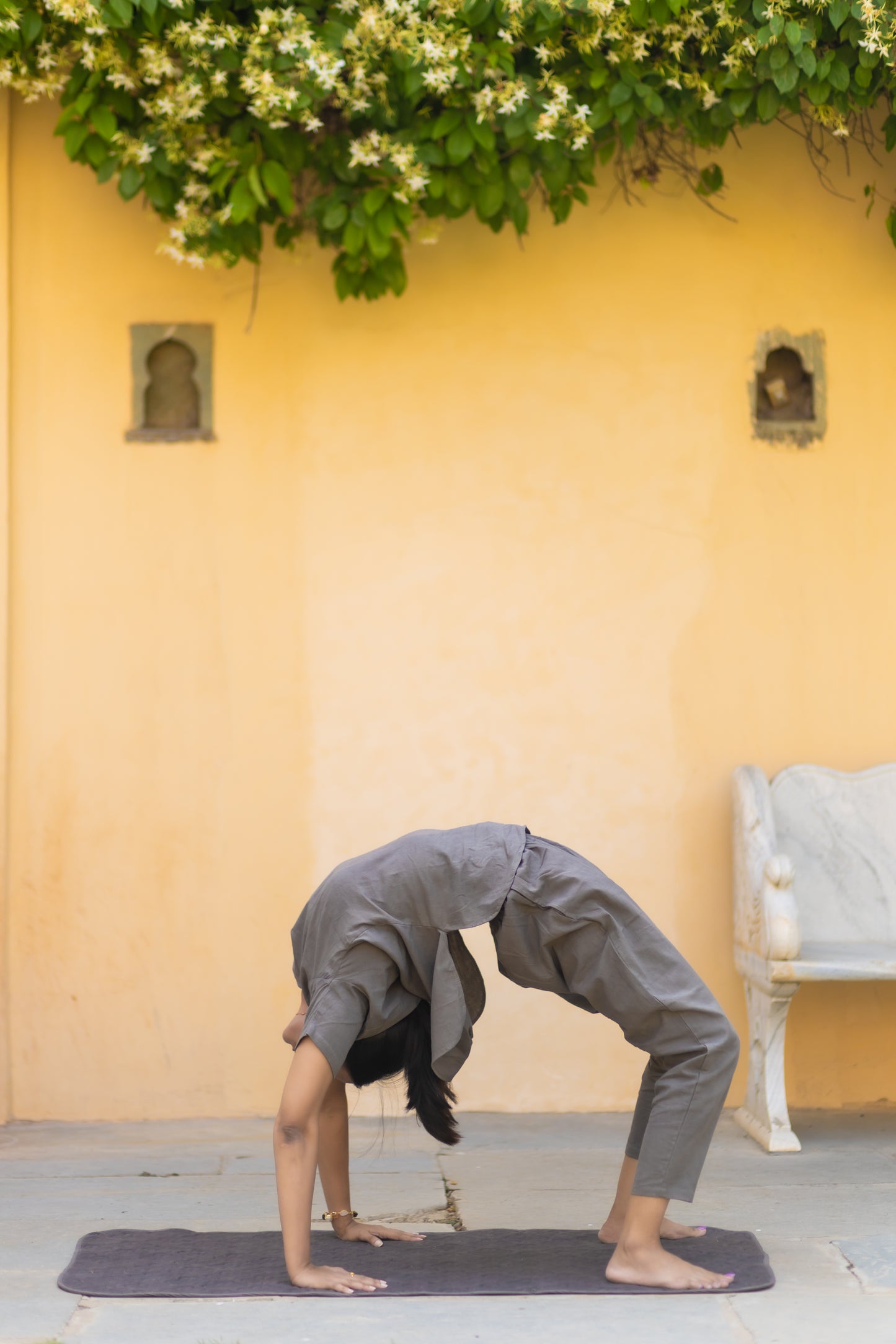 "Kosmoh 100% Organic KHADI Yoga Coord Set - Moonlit Gray ( Set of top & yoga pants ) - Female "