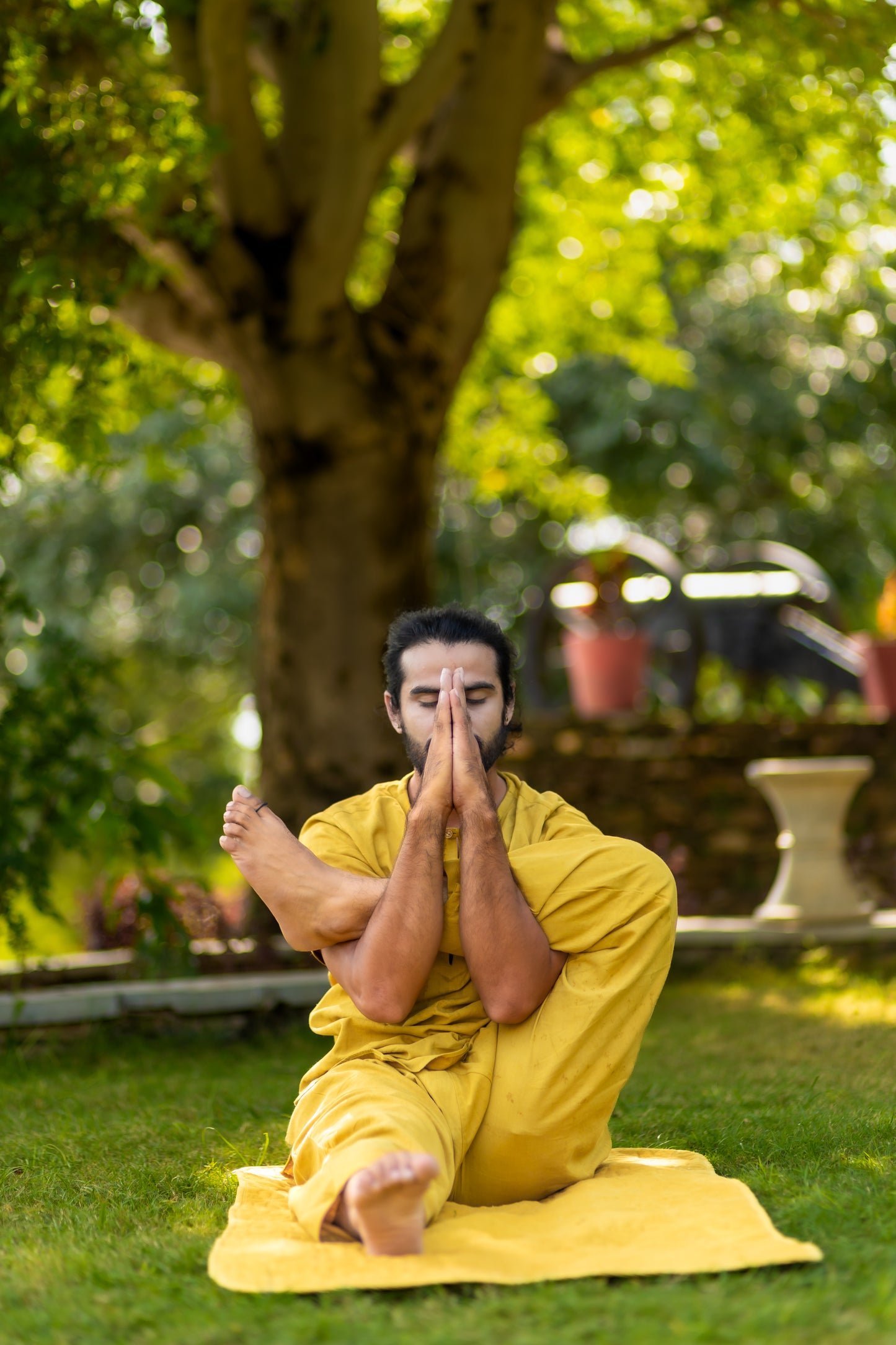 "Kosmoh 100% Organic KHADI Yoga Coord Set - Moonlit Gray ( Set of top & yoga pants ) - Male "