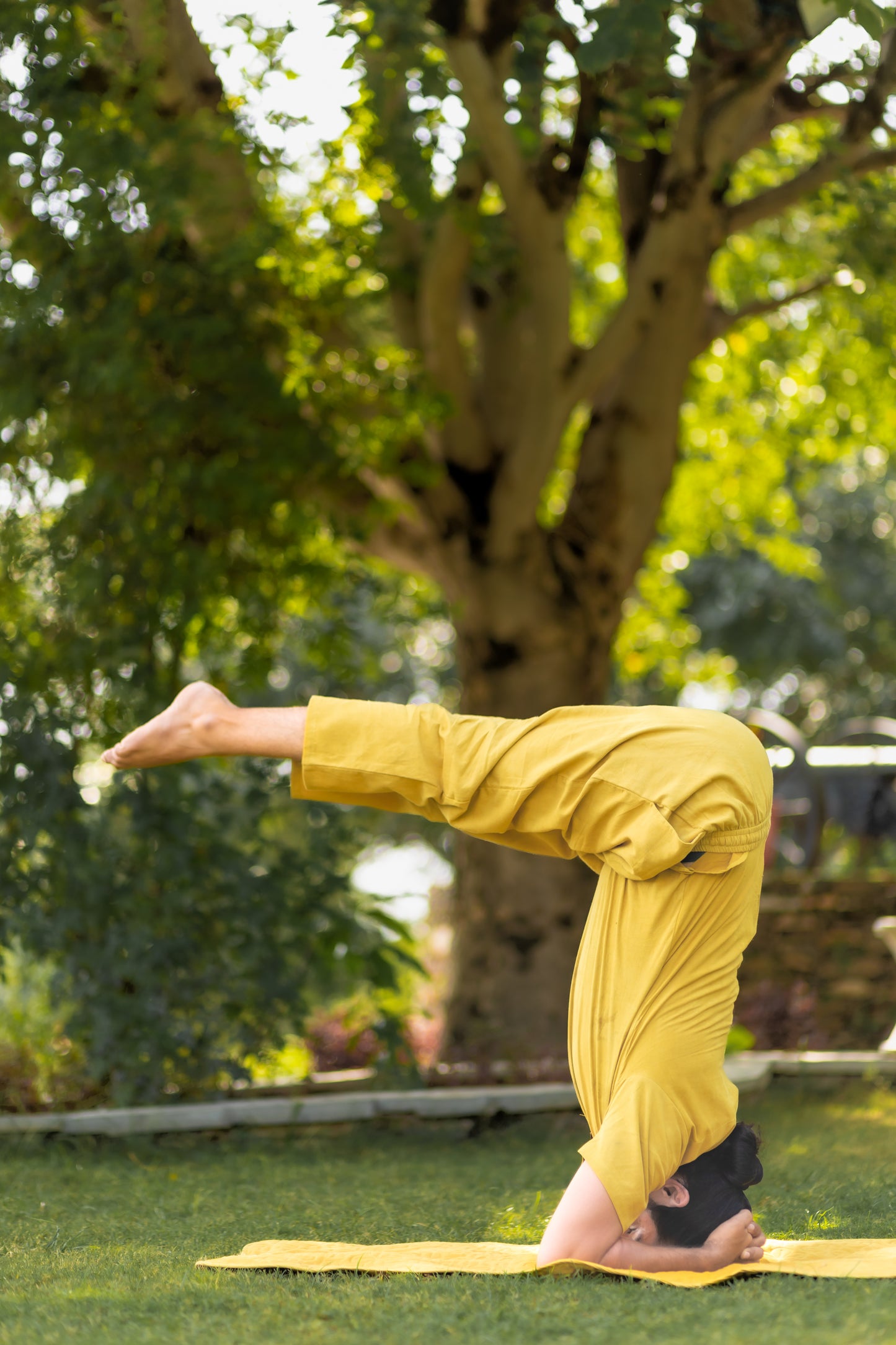 "Kosmoh 100% Organic KHADI Yoga Coord Set - Amber Yellow ( Set of top & yoga pants ) - Male "