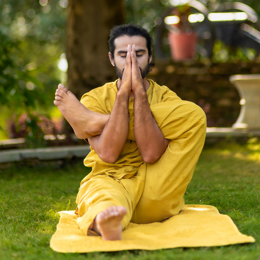 "Kosmoh 100% Organic KHADI Yoga Coord Set - amber yellow ( Set of top & yoga pants ) - Male  "