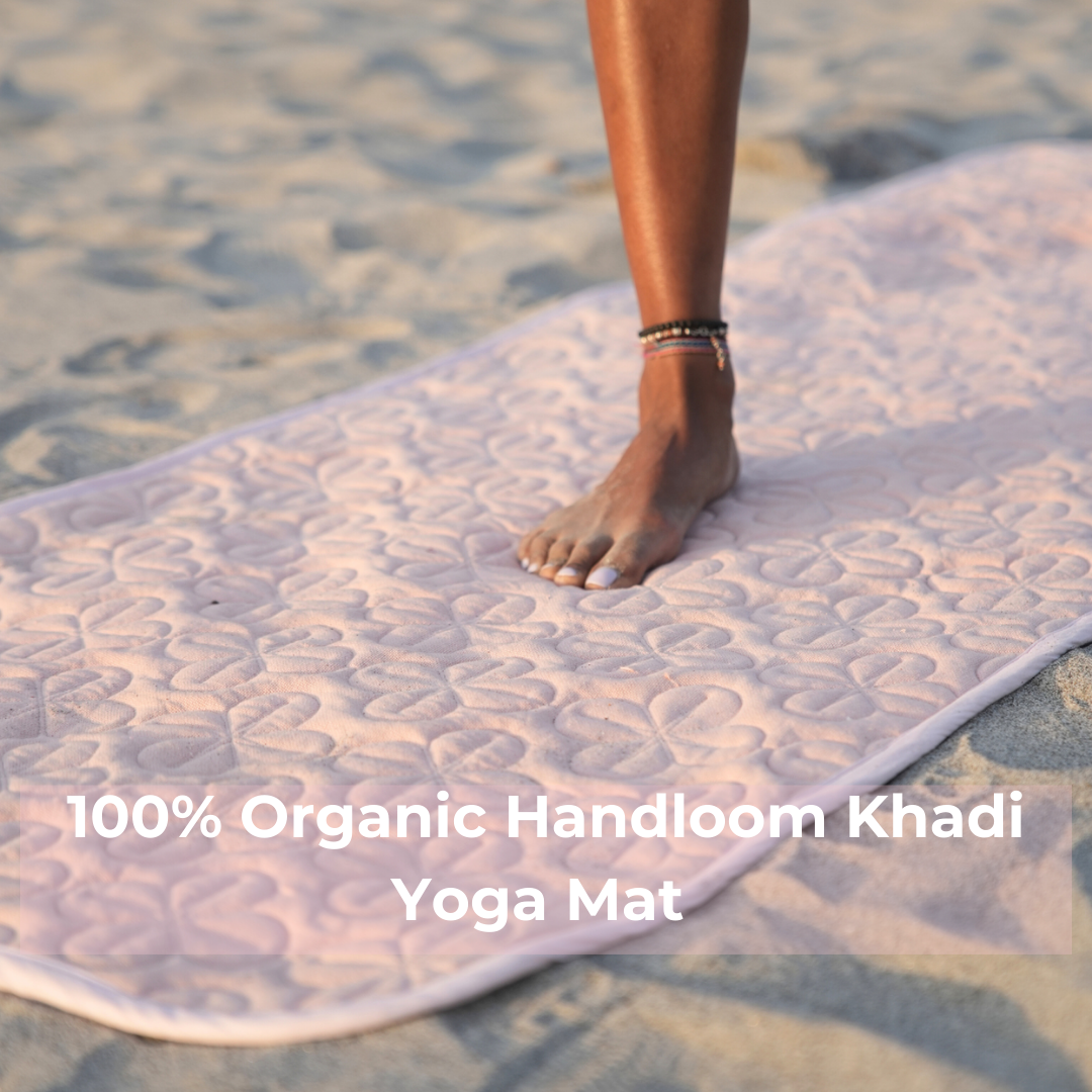 Kosmoh 'Manjistha' herb-infused foldable Yoga & Meditation Mat - Dreamy Pink, 100% Organic Handspun & Handwoven Khadi Cotton Yoga Mat I Sustainable & Eco-friendly mat