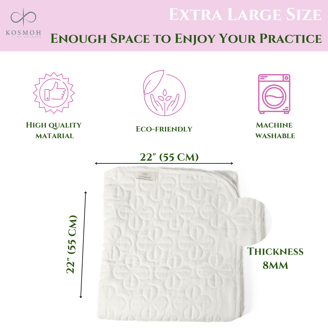 100% Kosmoh Organic Cotton Meditation Mat - WHITE