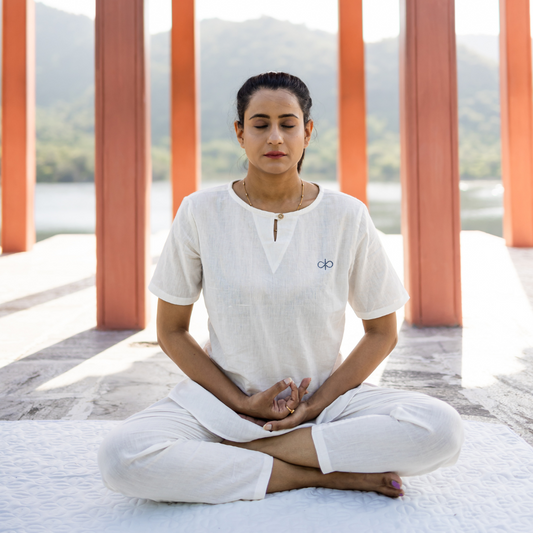 "Kosmoh 100% Organic KHADI Yoga Coord Set - Serene White ( Set of top & yoga pants ) - Female "